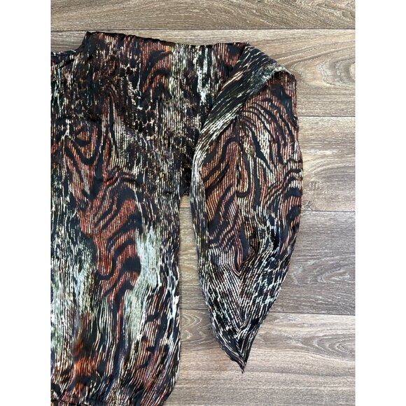 ALBERTO MAKALI WOMENS CASUAL TIE FRONT BLOUSE LARGE ANIMAL PRINT BAT SLEEVE SHEE - Picture 5 of 9